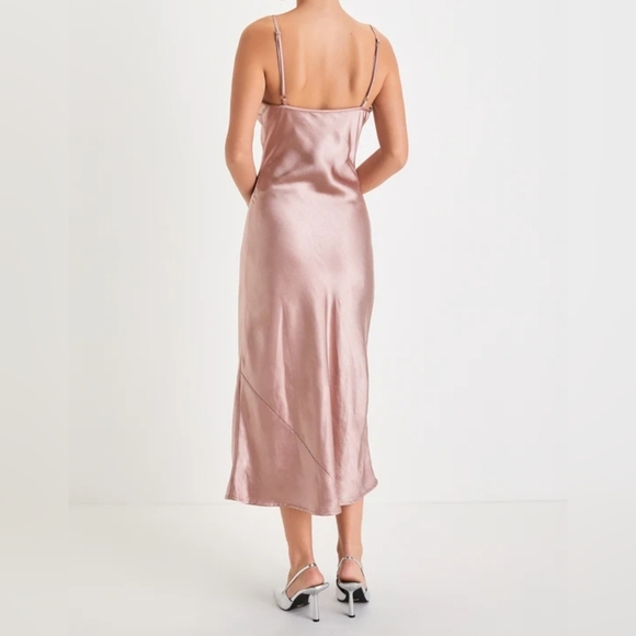 Lulus Women's Sleeveless Satin Slip Midi Dress in Mauve, Size MED, NWOT - Picture 4 of 9